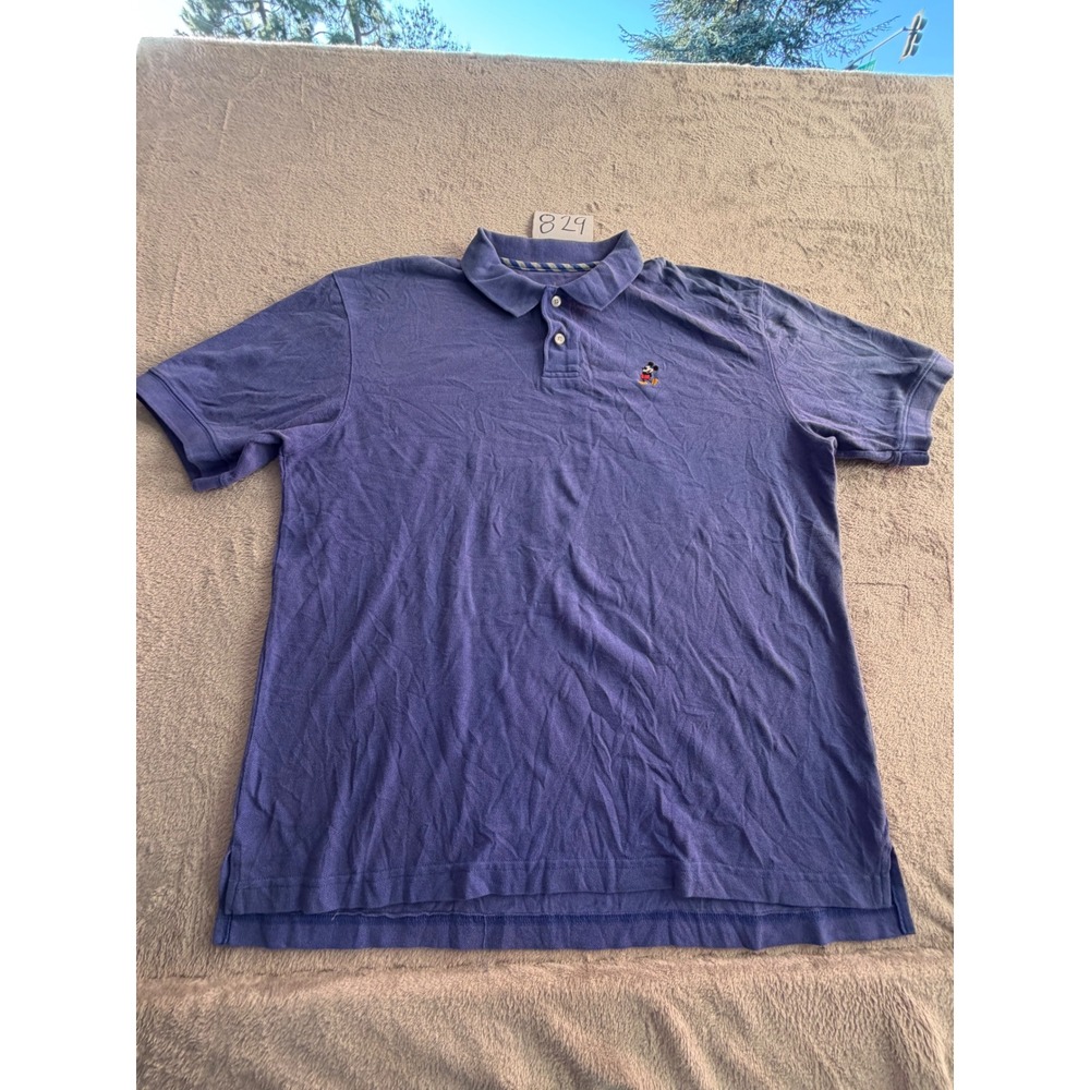 Disney Parks Polo Shirt Mens L Purple Mickey Mouse Embroidered Pique